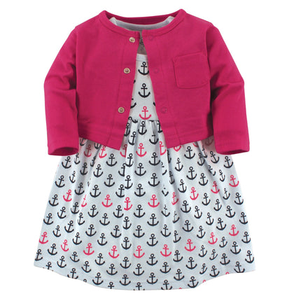 Luvable Friends Baby Girls' Dress and Cardigan Set