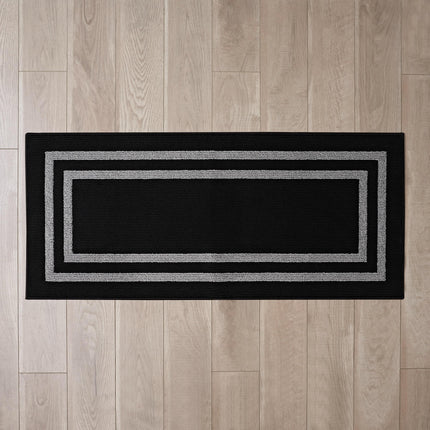 Nautica – Runner Rug | Indoor Runners for Hallways and Entry Rugs| Non-Slip and Non-Skid Entry and Kitchen Door Mat| Machine Washable Entryway Carpet Rugs |2'2" x 6'| Double Border Black