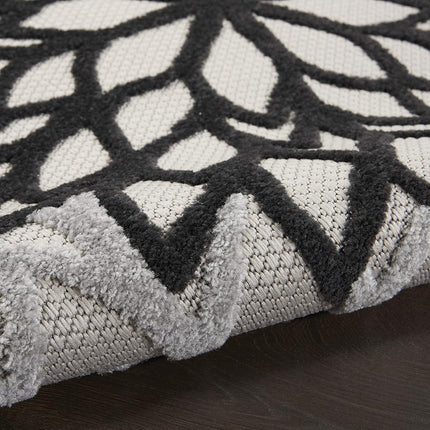 Nourison Aloha Indoor/Outdoor Black White 2'3" x 8' Area Rug, Tropical, Botanical, Easy Cleaning, Non Shedding, Bed Room, Living Room, Dining Room, Deck, Backyard, Patio (2x8)