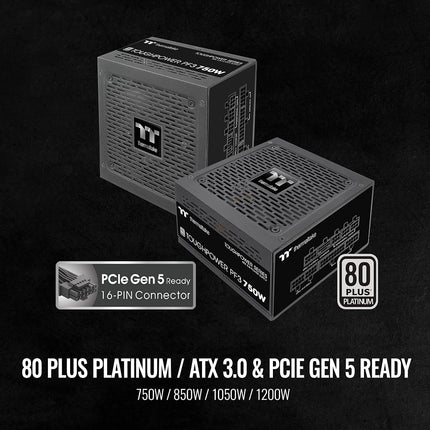 Thermaltake Toughpower PF3 ATX 3.0 750W 80+ Platinum Full Modular SLI/Crossfire Ready Power Supply; PCIe 5.0 12VHPWR Connector Included; 10 Year Warranty; PS-TPD-0750FNFAPU-3