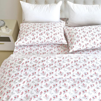 Elegant Comfort Ultra Soft 4-Piece 100% Turkish Cotton Flannel Sheet Set - Holiday Christmas Flannel Sheets, Warm and Cozy Premium Quality, Deep Pocket Fitted Sheet- Twin XL, Holly Flower