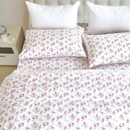 Elegant Comfort Ultra Soft 4-Piece 100% Turkish Cotton Flannel Sheet Set - Holiday Christmas Flannel Sheets, Warm and Cozy Premium Quality, Deep Pocket Fitted Sheet- Twin XL, Holly Flower