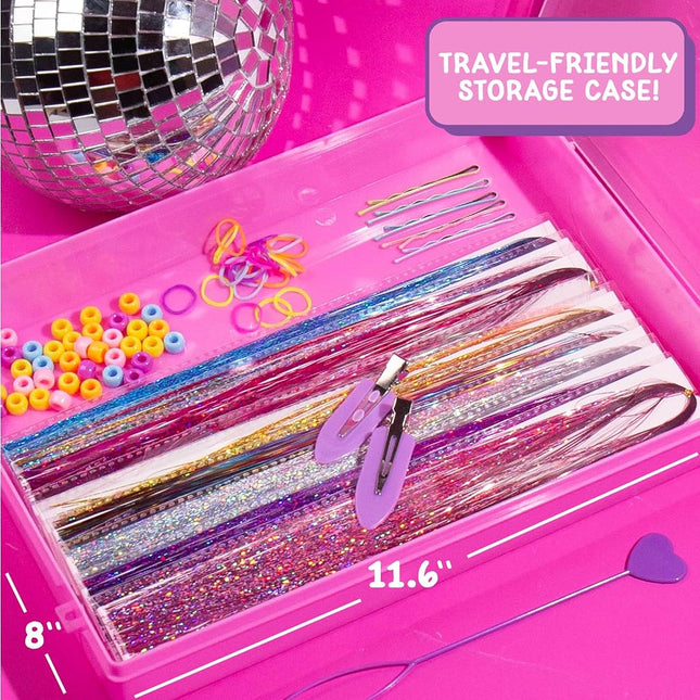 Just My Style Tinsel Hair Stylist Studio, Fairy Hair Tinsel Kit, 9 Colorful Tinsel Strands & Hair Beading Tool, Hair Extensions for Kids, Fun Hair Accessories for Teens, Great Gifts for Preteens