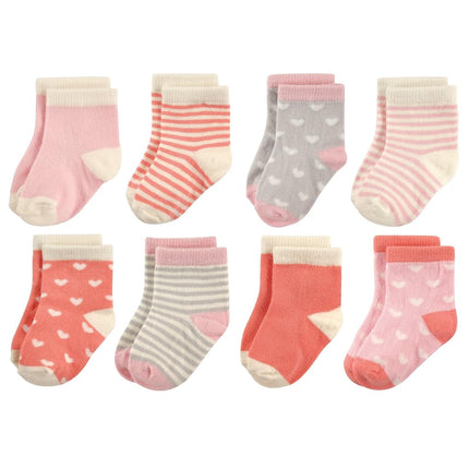 Chaussettes en coton riche pour nouveau-né et chaussettes en tissu éponge Hudson Baby pour bébés filles, cœurs, 0-6 mois