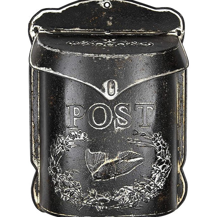 Creative Co-Op Black Embossed Tin Post Letter Box