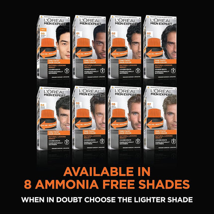 L’Oreal Paris Men Expert One Twist Mess Free Permanent Hair Color, Mens Hair Dye to Cover Grays, Easy Mix Ammonia Free Application, Real Black 02, 1 Application Kit