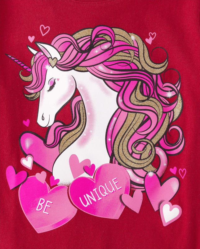 The Children's Place Girls' Short Sleeve Printed Graphic T-Shirt, Valentine Unicorn, X-Small