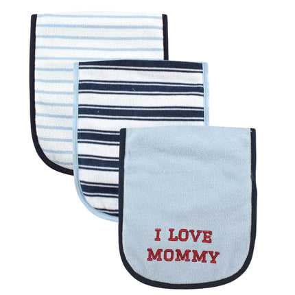 Luvable Friends Unisex Baby Cotton Burp Cloths with Fiber Filling, Blue Boy Mommy, One Size