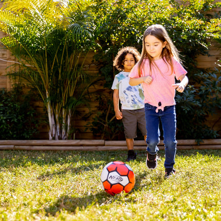 Nerf Proshot Kids Soccer Ball - Size 3 Indoor + Outdoor Youth Soccer Ball + Air Pump Set - Official Size 3 Soft Cover Boys + Girls Soccer Ball - Pump + Inflation Needle Included - Red/White