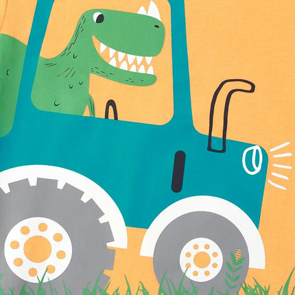 The Children's Place Baby Toddler Boys Short Sleeve Crew Neck Tees, Dino Farmer 4-Pack, 9-12 Months