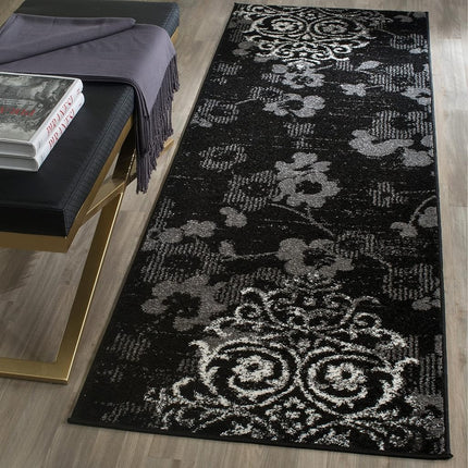 Safavieh Floral Glam Damask Indoor Woven Runner Area Rug, Adirondack Collection, ADR114, in Silver / Ivory, 76 X 244 cm for Living Room, Bedroom or Any Indoor Space