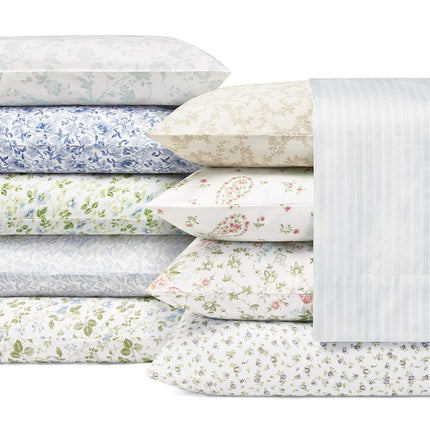 Laura Ashley Soft Sateen Cotton Bedding Set-Sleek, Smooth, & Breathable Home Decor, Lottie Blue/White, Full