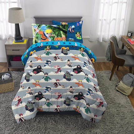 Juego de edredón y sábanas supersuaves de anime de Naruto de Franco con funda de almohada, 5 piezas, tamaño individual