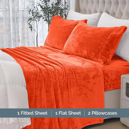 Elegant Comfort Luxuriously Soft 4-Piece Velvet Plush Flannel Sheet Set - Premium Quality - Cozy Warm, Anti-Static, Non Pilling Fuzzy Velvet Flannel Fleece Deep Pocket Sheet Set - Twin XL, Orange