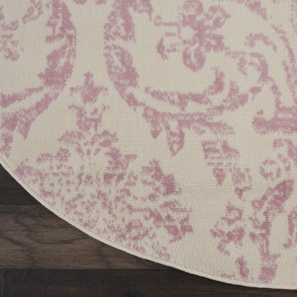 Nourison JUB09 Jubilant Vintage Damask Ivory/Pink Area Rug 5'XROUND
