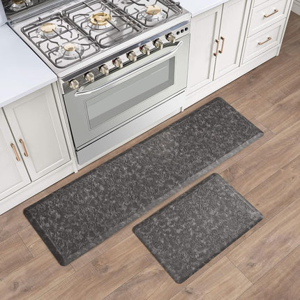 Chef Gear - Alfombrilla antifatiga para cocina - Diseño Marni - Alfombrilla acolchada para chef - Piel sintética - Alivio para cocinar y estar de pie - Antideslizante - Juego de 2 - 17.5"x 60"/ 17.5"x28" - Gris oscuro