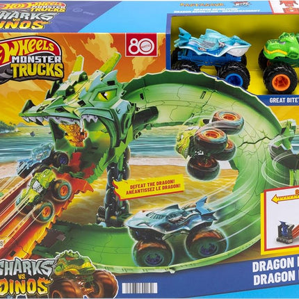 Hot Wheels Monster Trucks Sharks vs. Dinos Dragon Destruction Playset