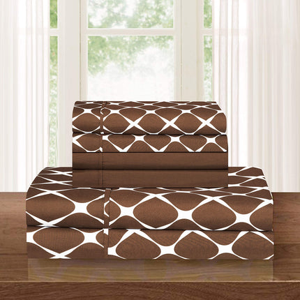 Juego de sábanas Elegant Comfort de lujo, el más suave y acogedor, de 4 piezas, resistente a las arrugas, patrón Milano Trellis, juego de cama de microfibra de calidad hotelera de primera, tamaño Twin/Twin XL, color marrón chocolate