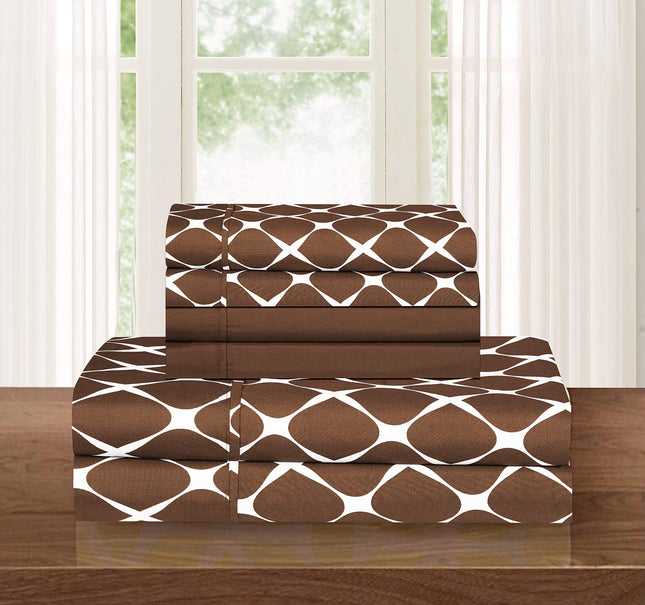 Elegant Comfort Luxury Softest and Coziest 4-Piece Bed Sheet Set, Wrinkle Resistant Milano Trellis Pattern-1500 Premium Hotel Quality Microfiber Bedding Set, Twin/Twin XL, Chocolate Brown