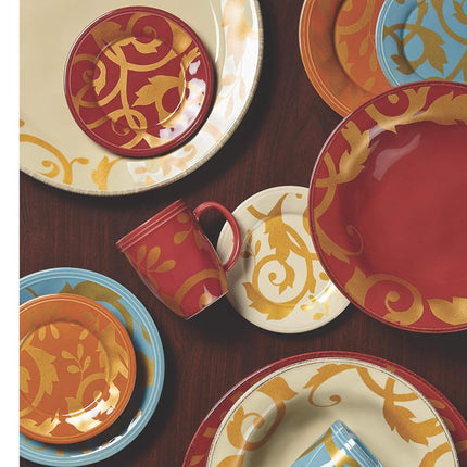 Rachael Ray Dinnerware Gold Scroll 10-Inch Round Serving Bowl, Almond Cream