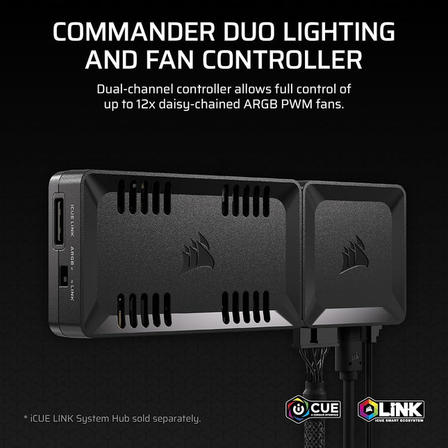 CORSAIR COMMANDER DUO iCUE LINK RGB Lighting and PWM ARGB Fan Controller – Control 12 Daisy-Chained PWM Fans, Two Flexible Temperature Sensors Included – Black