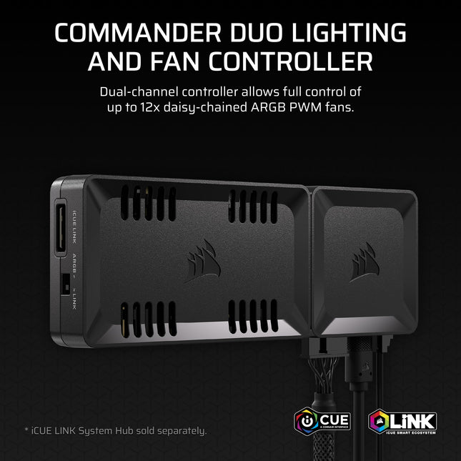 CORSAIR COMMANDER DUO iCUE LINK RGB Lighting and PWM ARGB Fan Controller – Control 12 Daisy-Chained PWM Fans, Two Flexible Temperature Sensors Included – Black