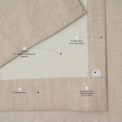 HPD Half Price Drapes Faux Linen Textured Room Darkening Curtains for Bedroom 96 Inches Long (1 Panel), 50W X 96L Curtains for Living Room Home Decor, Thatched Tan