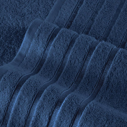 Elegant Comfort 4 Lines Viscose Stripe 6-Piece Premium Towel Set - 100% Turkish Cotton High Absorbent Luxury Bathroom Towels – Includes 2 Washcloths, 2 Hand Towels and 2 Bath Towels Set, Navy Blue