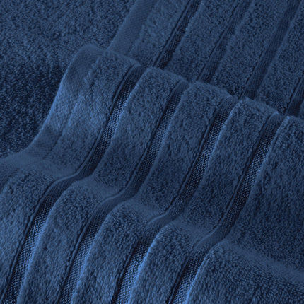 Elegant Comfort 4 Lines Viscose Stripe 6-Piece Premium Towel Set - 100% Turkish Cotton High Absorbent Luxury Bathroom Towels – Includes 2 Washcloths, 2 Hand Towels and 2 Bath Towels Set, Navy Blue