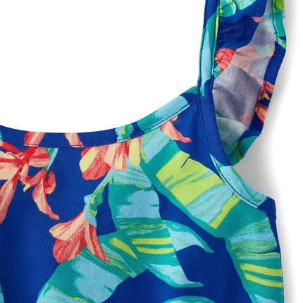 The Children's Place pelele informal de pantalones cortos sin mangas para niña, Renew Blue Tropical, Extragrande