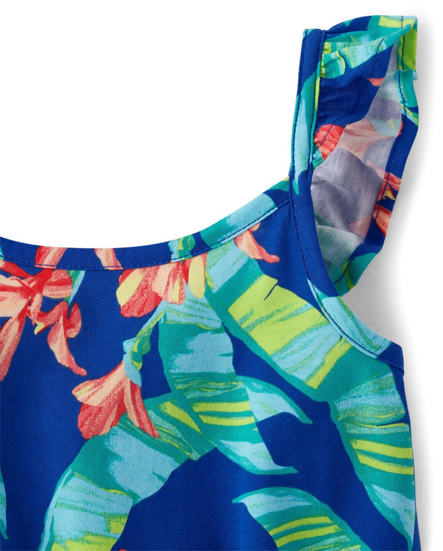 The Children's Place girls Casual Sleeveless Shorts Romper, Renew Blue Tropical, X-Small
