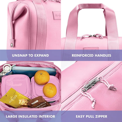 Bolsa de Almuerzo de Neopreno Fit & Fresh para Mujer, Bolsa de Almuerzo Aislada para Mujer para el Trabajo, Lonchera Grande Resistente a Desgarros y Manchas para Mujer con Contenedores y Hielo, Bolsa de Almuerzo Remi Lavable a Máquina, Rosa