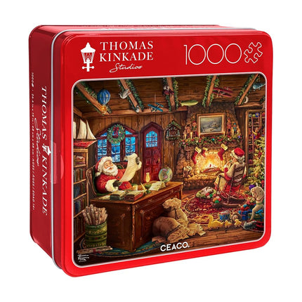 Ceaco - Thomas Kinkade - Santa Checking His List - 1000 Piece Jigsaw Puzzle for Adults - Collectible Tin Case - Finished Size is 26.6 x 19