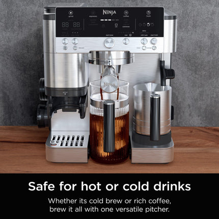 Jarra compartible Ninja Luxe Café de 28 oz, para espresso y café, jarra de vidrio, para bebidas frías o calientes, accesorios para máquina de espresso, XSKSHRBLEPTCHR