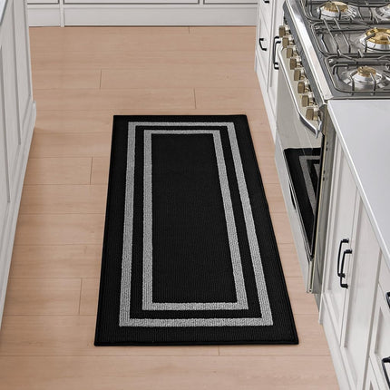 Nautica – Runner Rug | Indoor Runners for Hallways and Entry Rugs| Non-Slip and Non-Skid Entry and Kitchen Door Mat| Machine Washable Entryway Carpet Rugs | 2'2" x 5' | Double Border Black