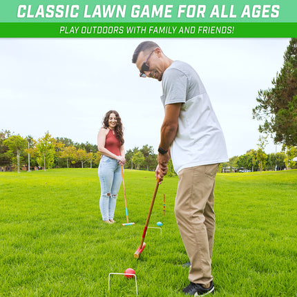 Ensemble de croquet GoSports Premium en bois teinté à six joueurs avec support en bois artisanal
