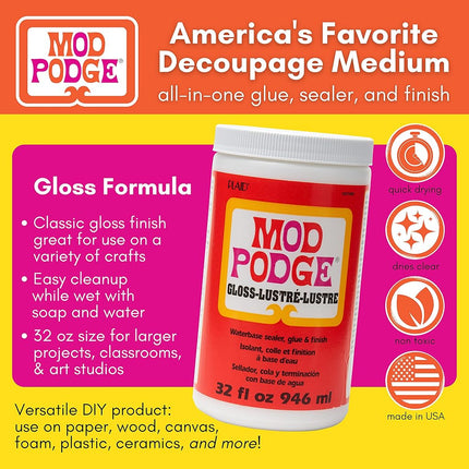 Mod Podge CS11203 Waterbase Sealer, Glue and Finish, 32 Oz, Gloss