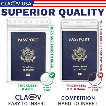 Claev Fast Seal Vertical 4x6 Passport & Card Holders (4x6 Extra Large (XXL), 250 Pack), Clear Waterproof ID Plastic Name Card Badge Holders for Travel, Conferences, Conventions