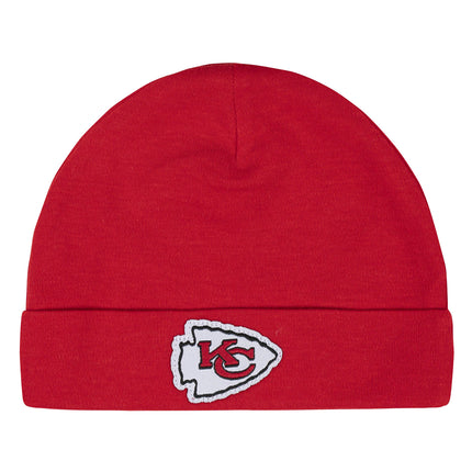 NFL Kansas City Chiefs 3 Pack Bodysuit Footed Pant and Cap Registry Gift Set, red/White Kansas City Chiefs, 6-9M