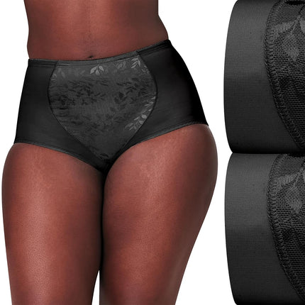 Bali Women's Firm Shapewear Pack, Shaping Brief with Tummy Control, 2-Pack, Black Jacquard, L