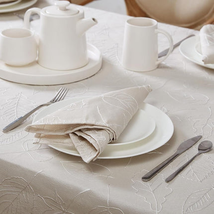 Laura Ashley Tablecloth Raised Woven Embroidered Jacquard Fabric, Wrinkle Resistant for Dining, Holiday, Party, Wedding or Banquet, 60" x 144", Maple Taupe