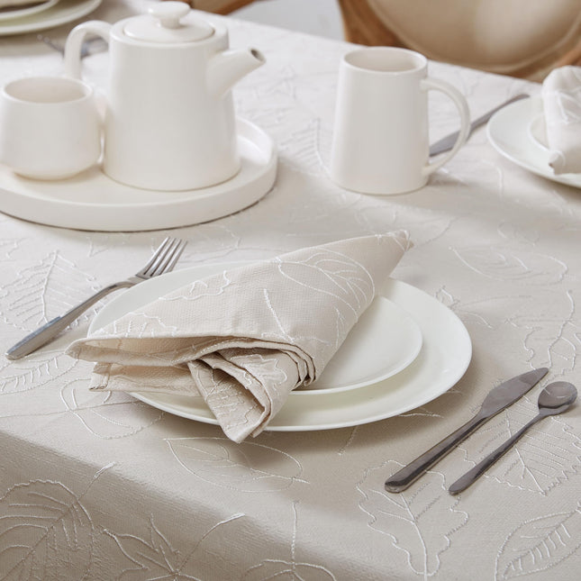 Laura Ashley Tablecloth Raised Woven Embroidered Jacquard Fabric, Wrinkle Resistant for Dining, Holiday, Party, Wedding or Banquet, 60" x 144", Maple Taupe