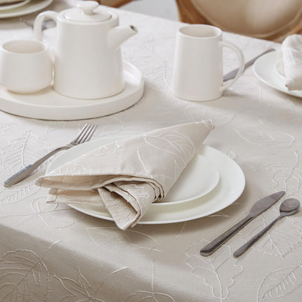 Laura Ashley Tablecloth Raised Woven Embroidered Jacquard Fabric, Wrinkle Resistant for Dining, Holiday, Party, Wedding or Banquet, 60" x 120", Maple Taupe