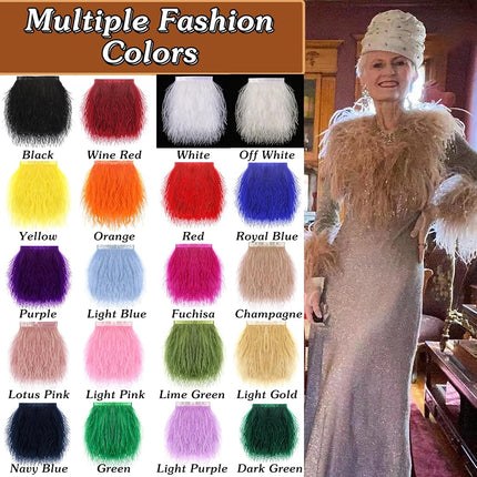 SOGUGOM Black Ostrich Feather Trim - 1.5Ply 2Yards 4 Inch Feathers Fringe Ribbons Trim for Sewing, Dress, Craft Projects, Halloween Costumes, Holiday Dance Parties(Black)