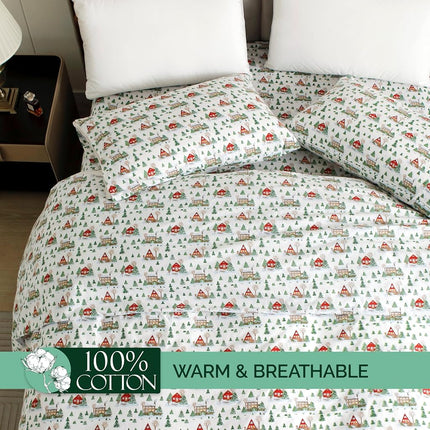 Elegant Comfort Ultra Soft 4-Piece 100% Turkish Cotton Flannel Sheet Set - Holiday Christmas Flannel Sheets, Warm and Cozy Premium Quality, Deep Pocket Fitted Sheet- Full, Cozy Lodge