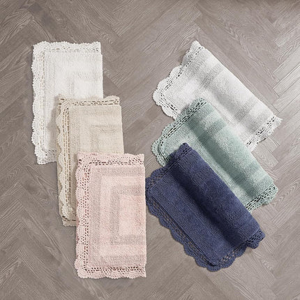 Laura Ashley Crochet Cotton 24x40 Bath Rug, Linen