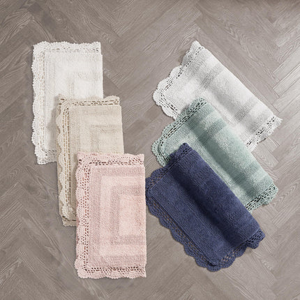 Juego de 2 alfombras de baño de ganchillo de algodón de Laura Ashley de 43x61/53x86 cm, Aqua