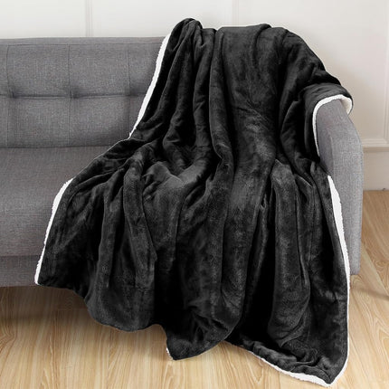 Elegant Comfort Reversible, Solid Sherpa Throw Blanket, All-Season Blanket- Super Soft, Cozy and Plush- Decorative Throw, Perfect for Lounging, 50 x 60 inches, Sherpa Throw Black