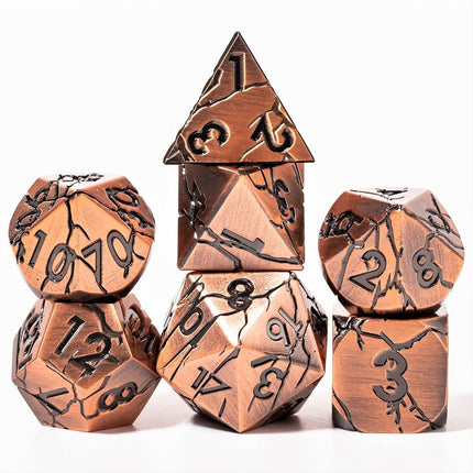 DND Metal Dice - Archaic Ruins Cracked Metal Dice - Copper Polyhedral Dice Set for RPG D&D MTG Pathfinder and More - Beautifully Detailed Dungeons and Dragons Dice Set