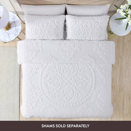 Beatrice Home Fashions Medallion Chenille Bedspread, Full, White